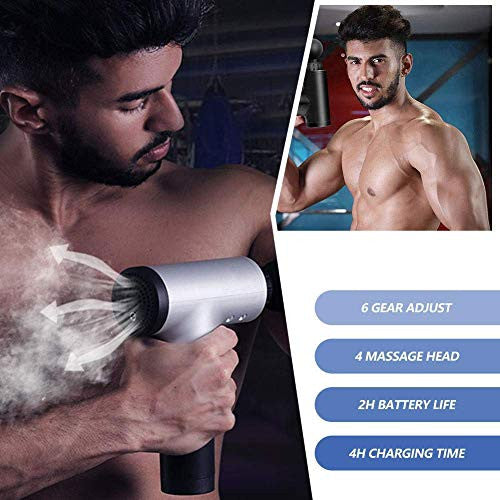 Facial Massage Gun Physiotherapy Device Handheld Pain Relief Massager with 4 Massage Head Fascial Gun Handheld Battery Powered Deep Tissue Percussion Muscle Body Massager Gun With 6-Speed